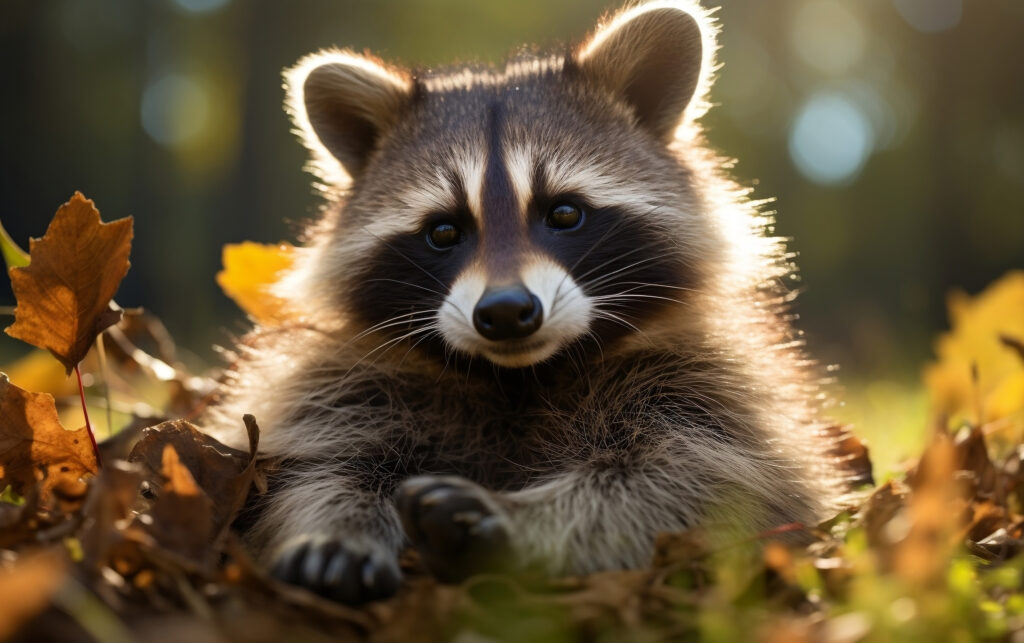 Raccoon sitting on the grass