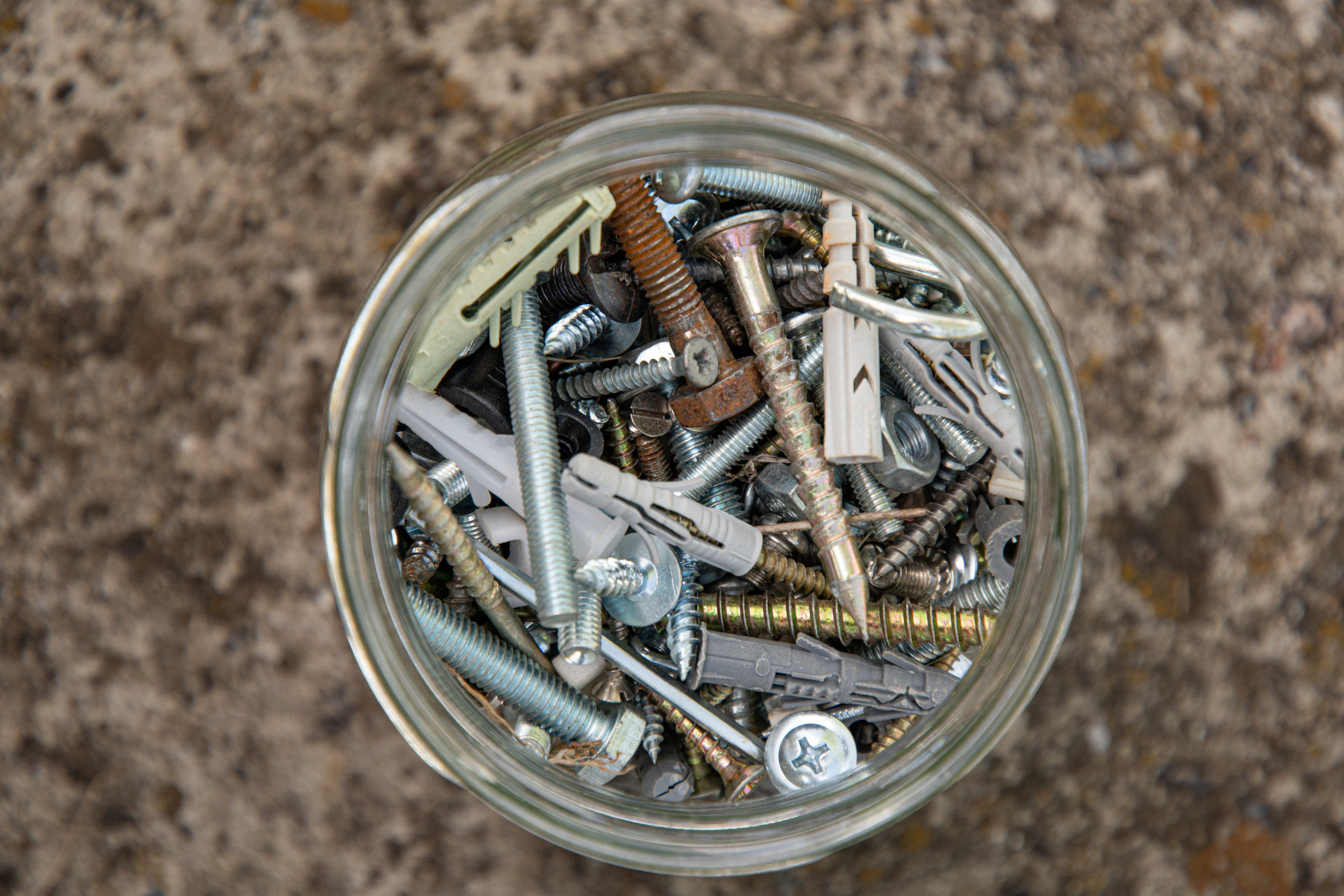 Coffee Cans Full of Screws, Nails, and Bolts