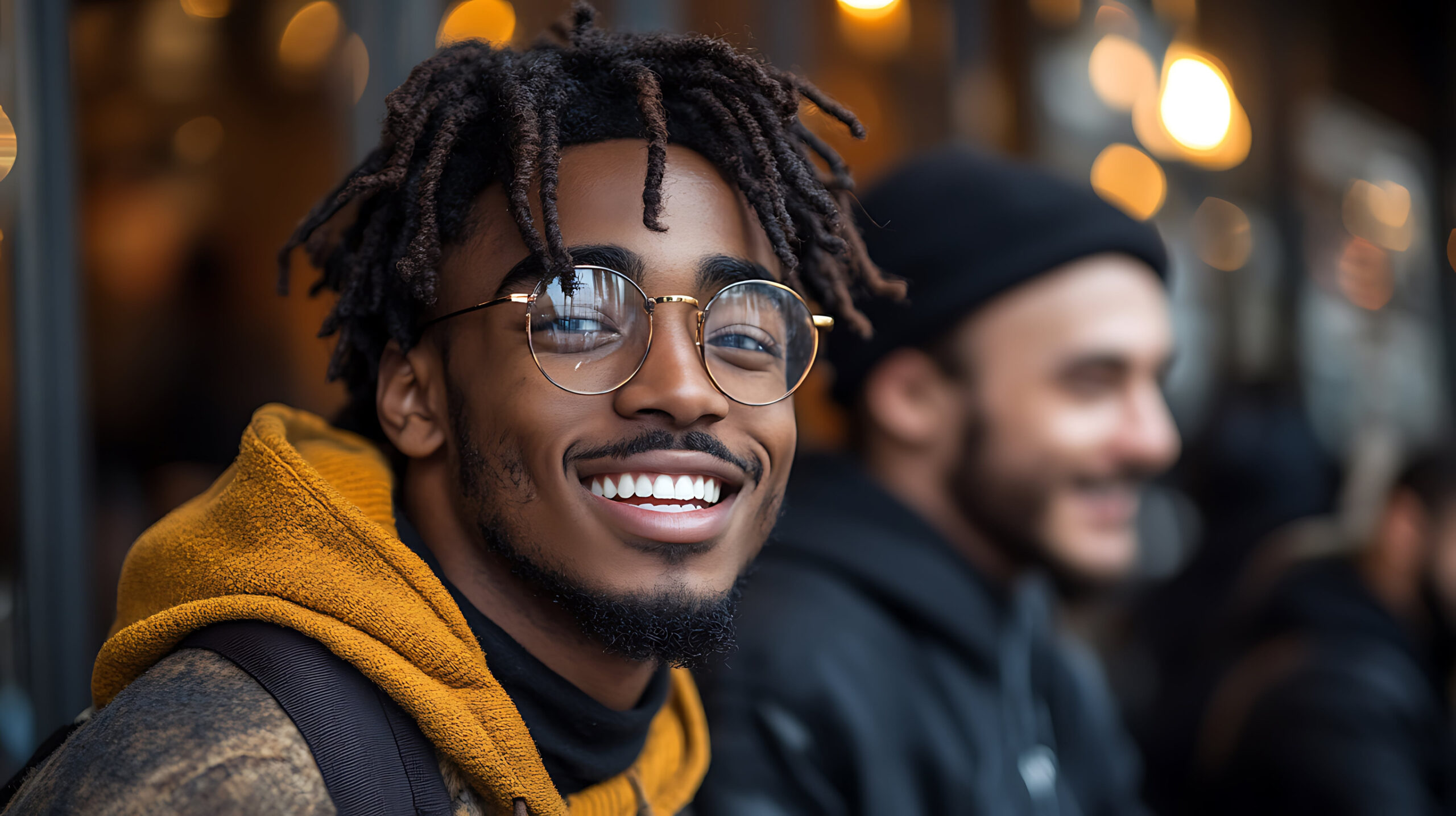Portrait of a young african american man with dreadlocks in glasses.