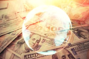 Multi exposure of business theme drawing over us dollars bill background. Concept of financial success.