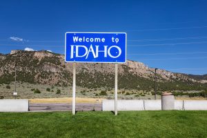 Welcome to Idaho road sign in the United States of America, USA