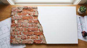 Split Surface Showing Exposed Red Brick and White Plaster