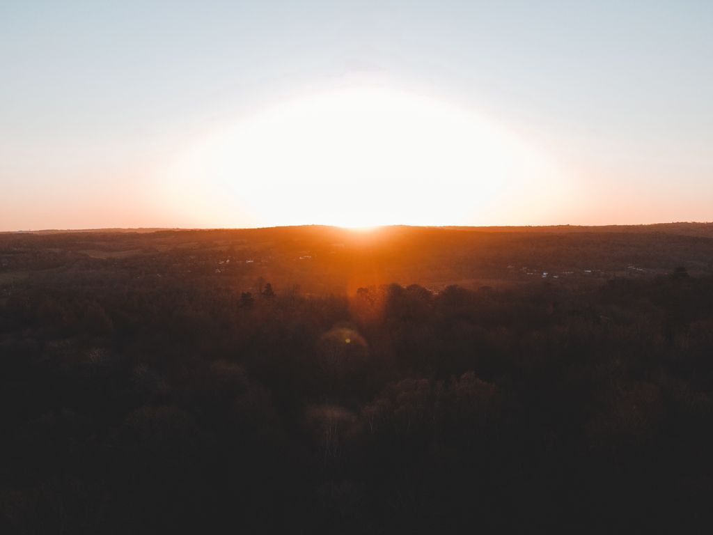 Experience the serene beauty of sunrise over the lush landscapes of England, capturing nature's tranquil colors.